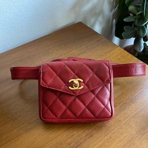 Chanel Red Caviar Leather Belt Bag